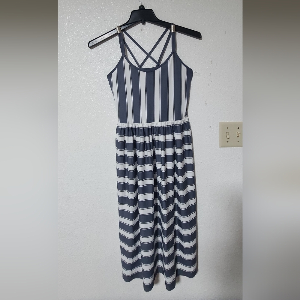 Womens Navy and White Striped Sleeveless One-Piece Dress